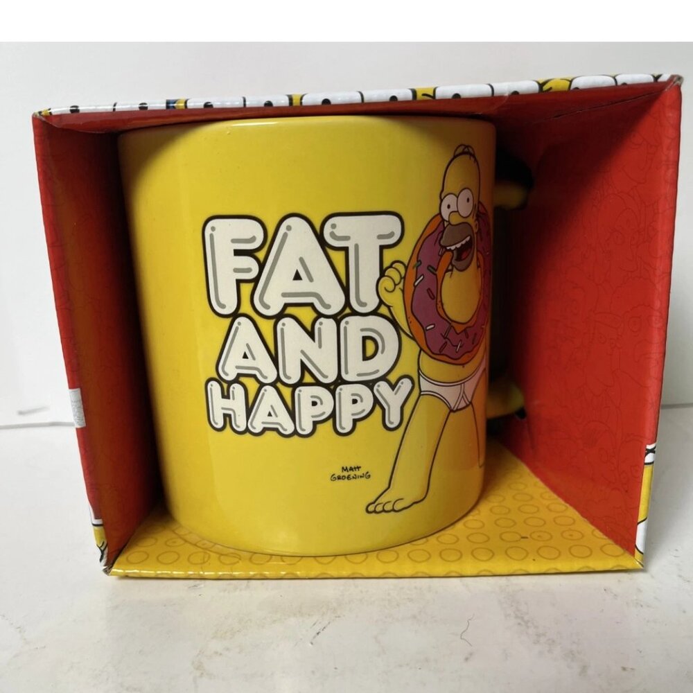 The Simpsons Homer Fat & Happy Mug 20oz Donut Coffee Cup NIB Vandor 2012